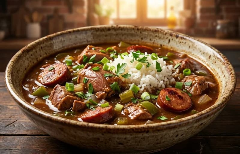 Rabbit and Sausage Gumbo with Steamed Basmati Rice - Recipe 1