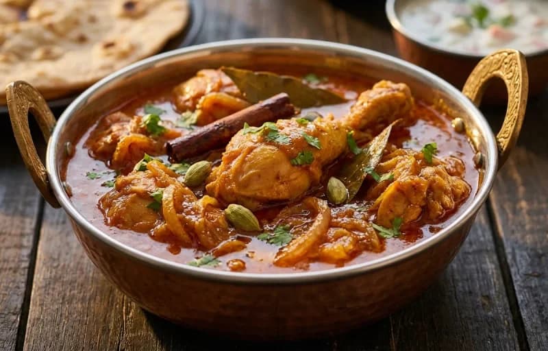 Rajasthani Chicken Curry, Phulka and Onion Salad - Recipe 1