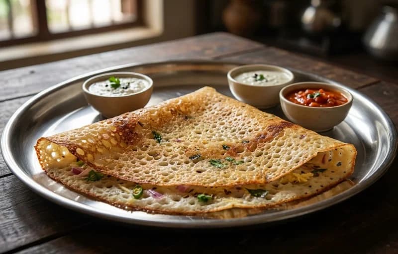 Rava Dosa, Muttai Curry and Onion Chutney - Recipe 1