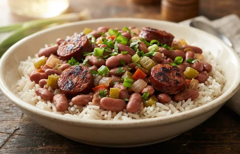 Red Beans and Rice, Sausage and Peppers and Cornbread - Recipe 1