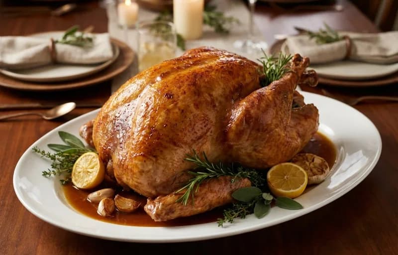 Roast Turkey with Gravy, Stuffing, Brown Gravy, Cranberry Sauce and Mashed Potatoes - Recipe 1