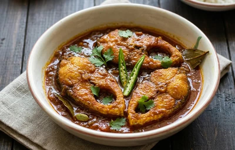 Rohi Macher Kalia, Bihari Arna and Kachumber Salad - Recipe 1