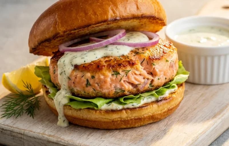 Salmon Burger with Sweet Potato Fries - Recipe 1