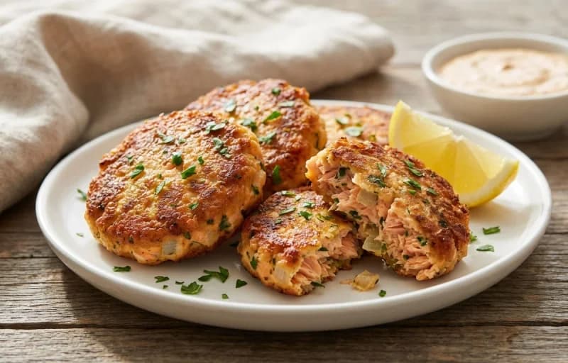 Salmon Patties, Creamed Peas and Mashed Potatoes - Recipe 1