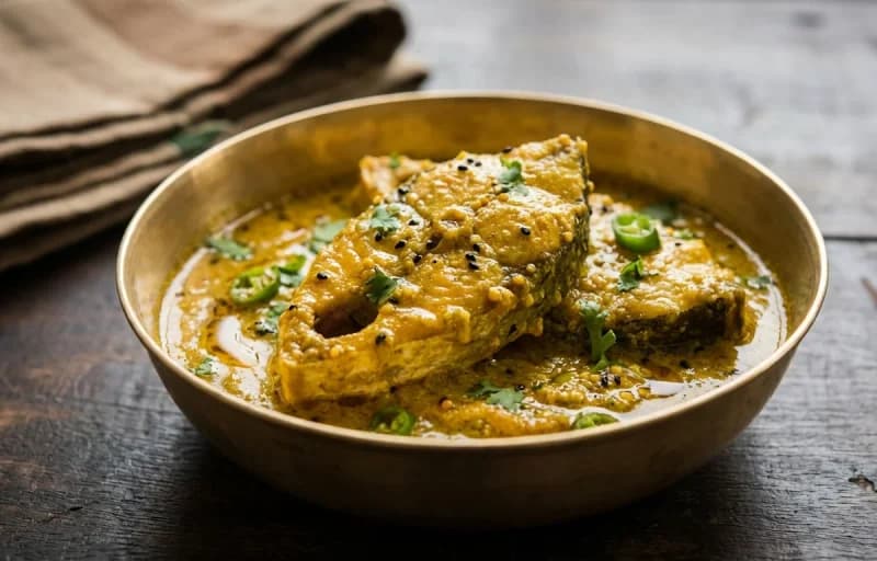 Sarson Wali Machli, Steamed Basmati Rice and Baingan ka Chokha - Recipe 1