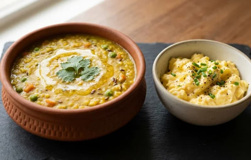 Scrambled Eggs with Bajra Khichdi