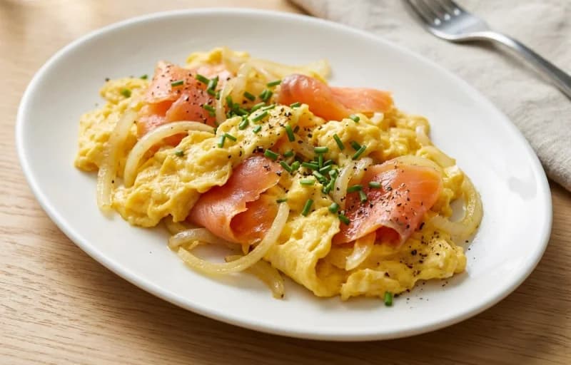 Scrambled Eggs with Lox and Onions with Bialys with Onion Filling - Recipe 1
