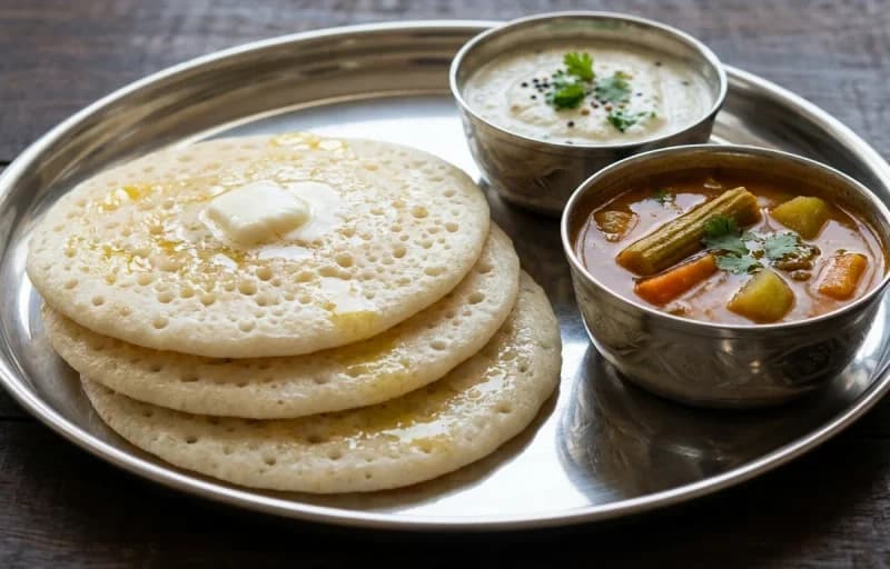 Set Dosa, Vada Curry and Coconut Chutney - Recipe 1