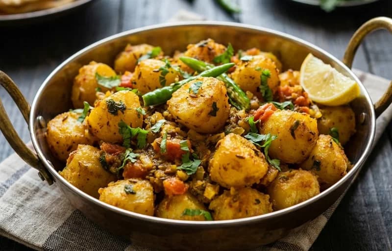 Sindhi Bhugge Aloo, Phulka and Kachumber Salad - Recipe 1