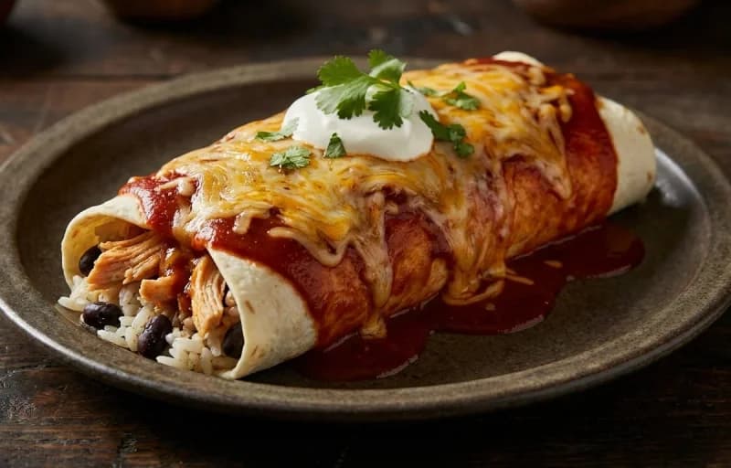 Smothered Chicken Burrito, Spanish Rice and Tex-Mex Refried Beans - Recipe 1