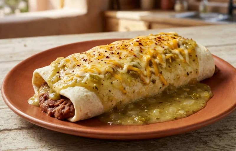 Smothered Green Chile Bean Burrito