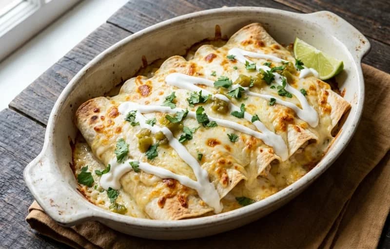 Sour Cream Chicken Enchiladas, Spanish Rice and Charro Beans - Recipe 1
