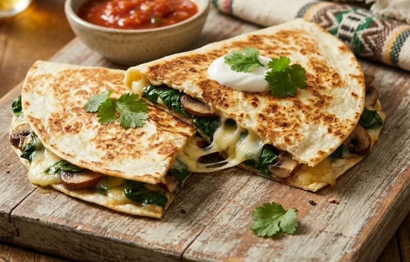 Spinach and Mushroom Quesadilla with Tomato Salsa