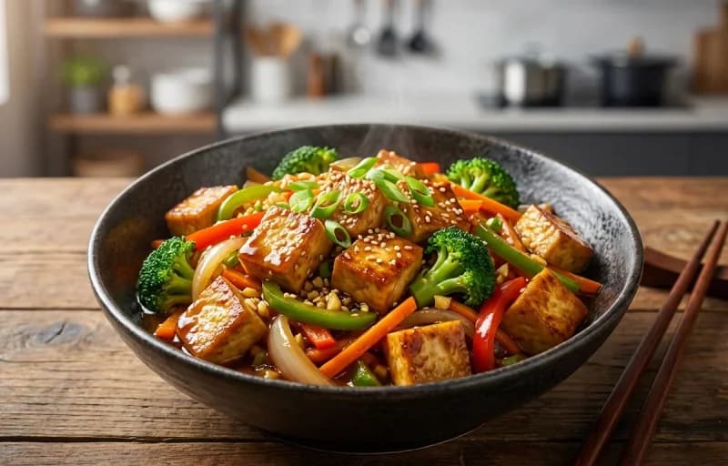 Stir Fried Tofu with Vegetables with Steamed Basmati Rice - Recipe 1