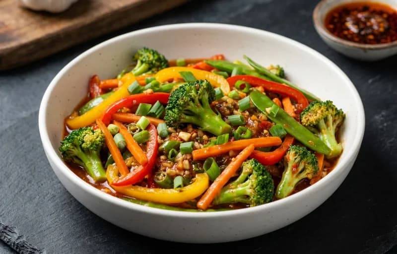 Stir Fried Vegetables in Schezwan Sauce with Vegetable Hakka Noodles - Recipe 1