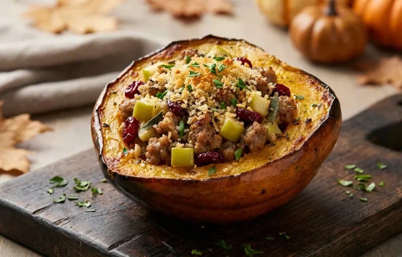 Stuffed Acorn Squash, Quinoa, Cranberry Sauce and Candied Pecans - Recipe 1