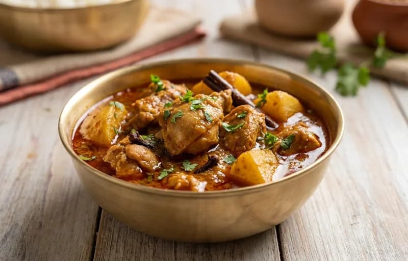 Surti Papeta ma Marghi nu Shaak, Rotli, Vagharela Bhaat and Kachumber Salad - Recipe 1