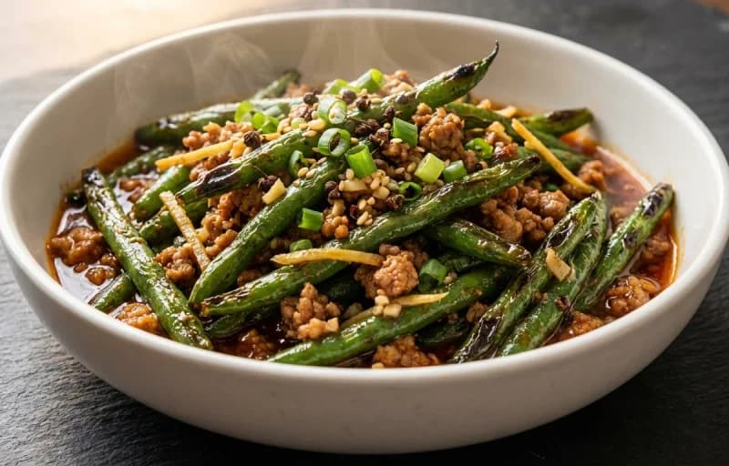 Szechuan Green Beans with Pork with Steamed Basmati Rice - Recipe 1