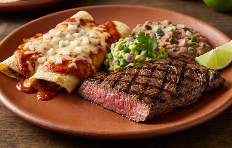 Tampiqueña Steak, Cheese Enchiladas, Guacamole and Tex-Mex Refried Beans - Recipe 1