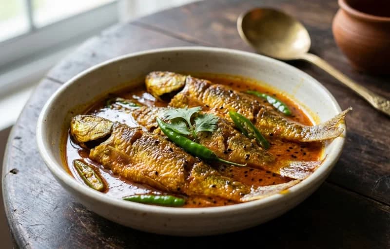 Steamed Basmati Rice, Tel Koi and Bengali Palong Shak Bhaja - Recipe 2