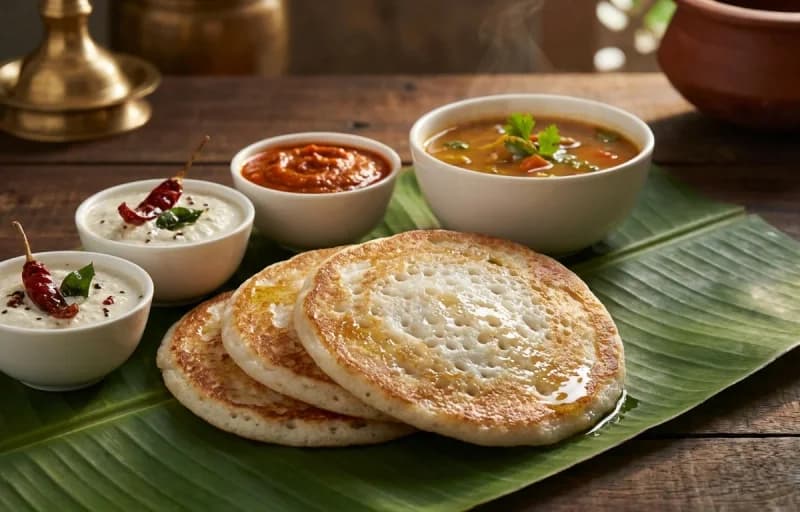 Thattu Dosa, Vegetable Sambar and Red Chili Chutney - Recipe 1