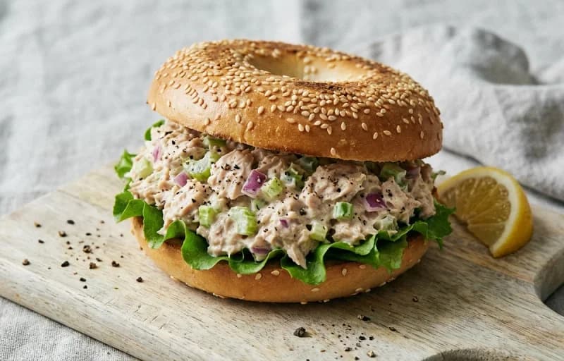 Tuna Salad Bagel Sandwich with Dill Pickle Spears - Recipe 1