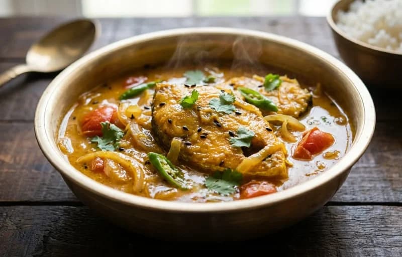 Tyapla Maacher Jhol, Steamed Basmati Rice and Lau Dal - Recipe 1