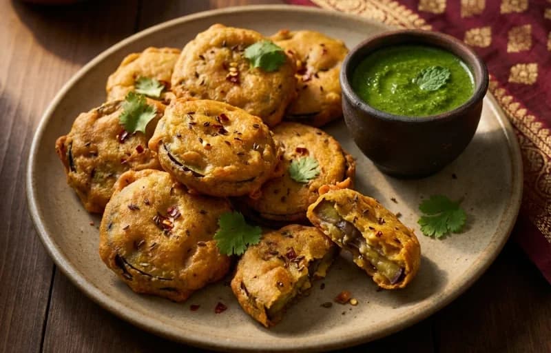 Vangan ja Pakora with Dry Garlic Chutney - Recipe 1