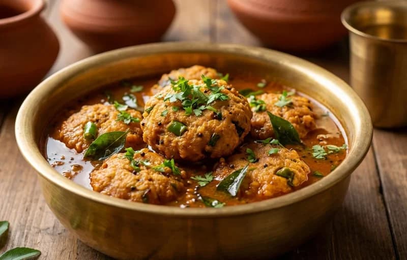 Steamed Basmati Rice, Vazhaipoo Vadai Kuzhambu and Avarakkai Poriyal - Recipe 2