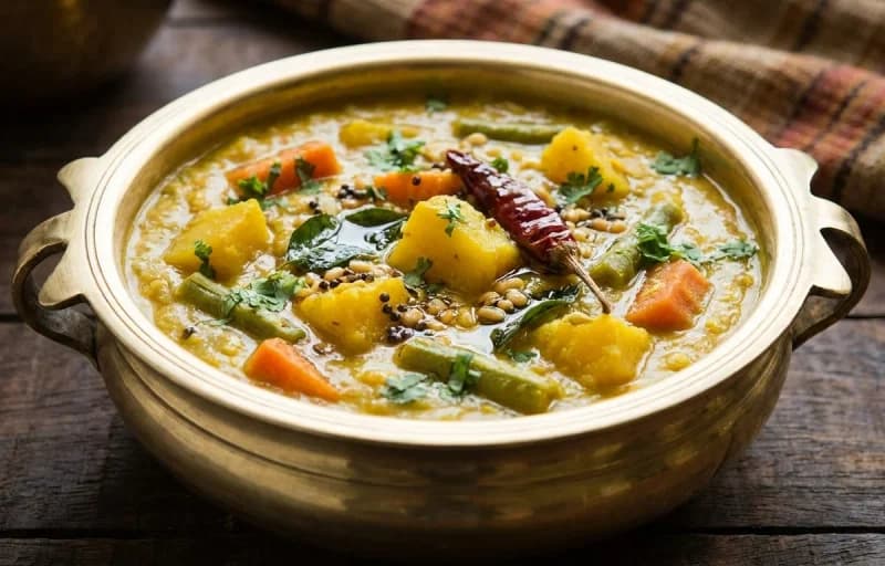 Vegetable Kootu, Steamed Basmati Rice and Mango Pickle - Recipe 1