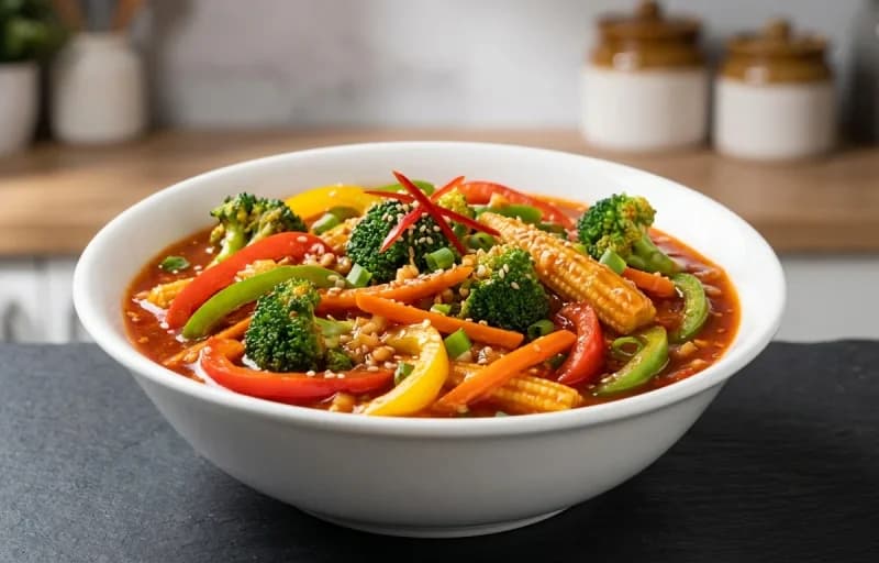Vegetables in Hot Garlic Sauce with Steamed Basmati Rice - Recipe 1