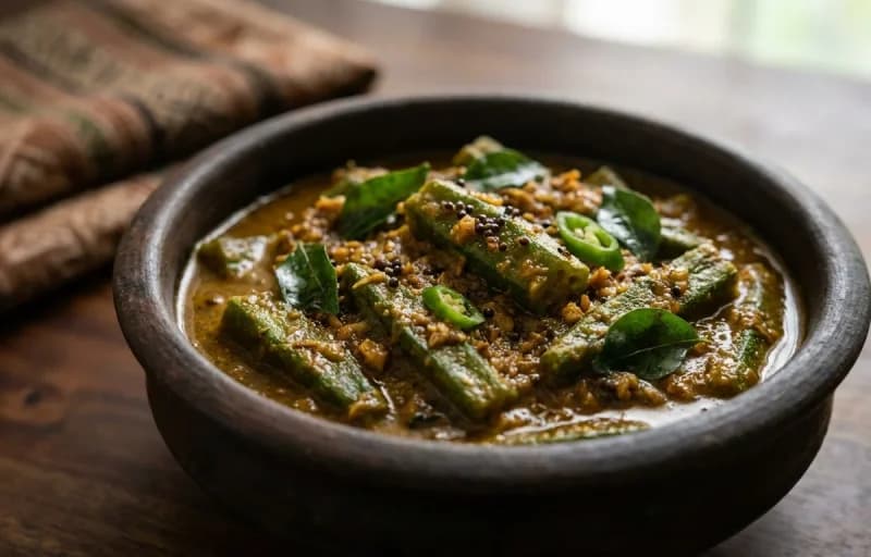 Matta Rice, Vendakka Theeyal and Beetroot Thoran - Recipe 2