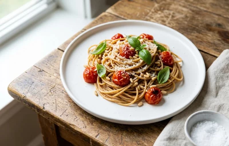 Veggie Meatballs with Whole Wheat Spaghetti and Cucumber Salad