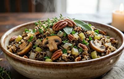 Wild Rice Stuffing with Mushrooms and Pecans