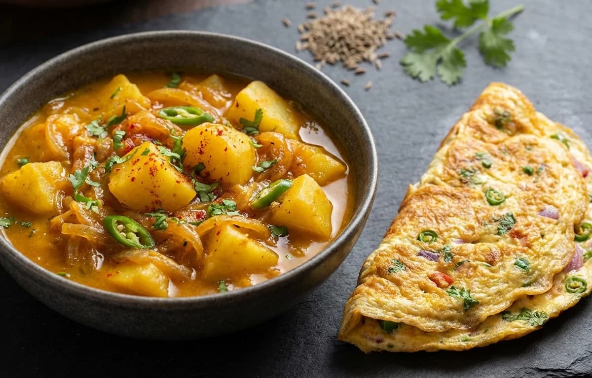 Aloo Pyaz ki Sabzi with Omelette