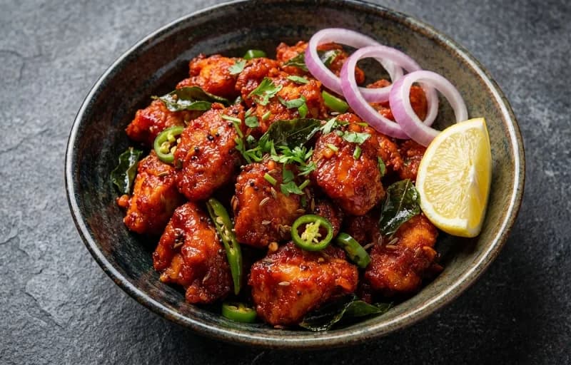 Andhra Chilli Chicken with Ghee Rice - Recipe 1