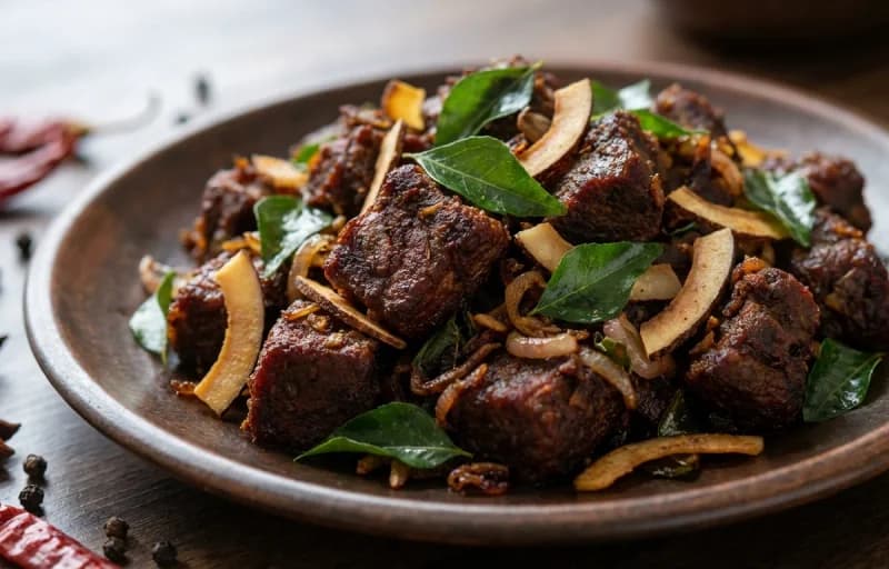 Beef Ularthiyathu, Parotta and Onion Raita - Recipe 1