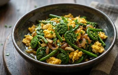 Dhekia Xaak Bhaji with Koni