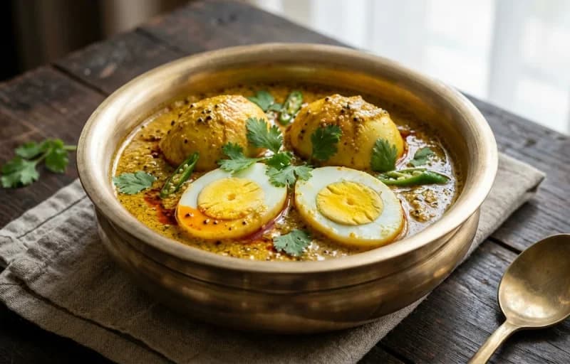 Dimer Shorshe Jhal with Sada Bhaat - Recipe 1