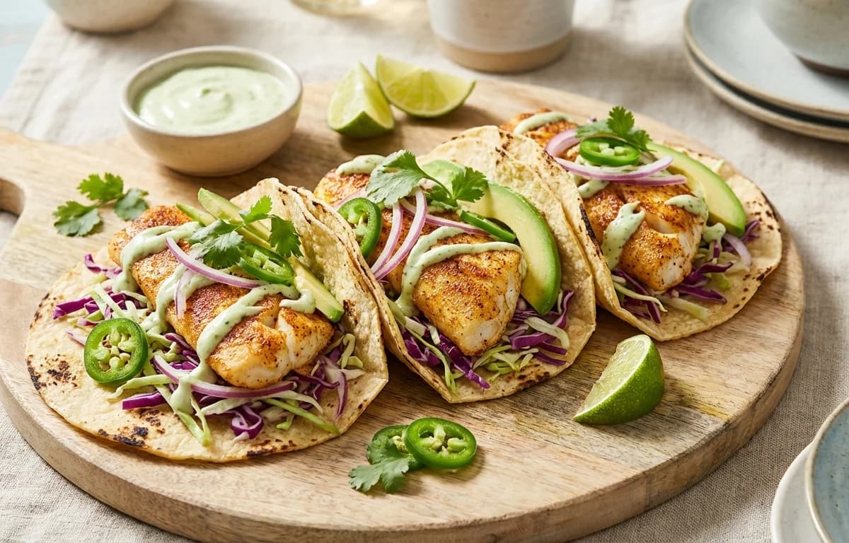 Fish Tacos with Lime Crema