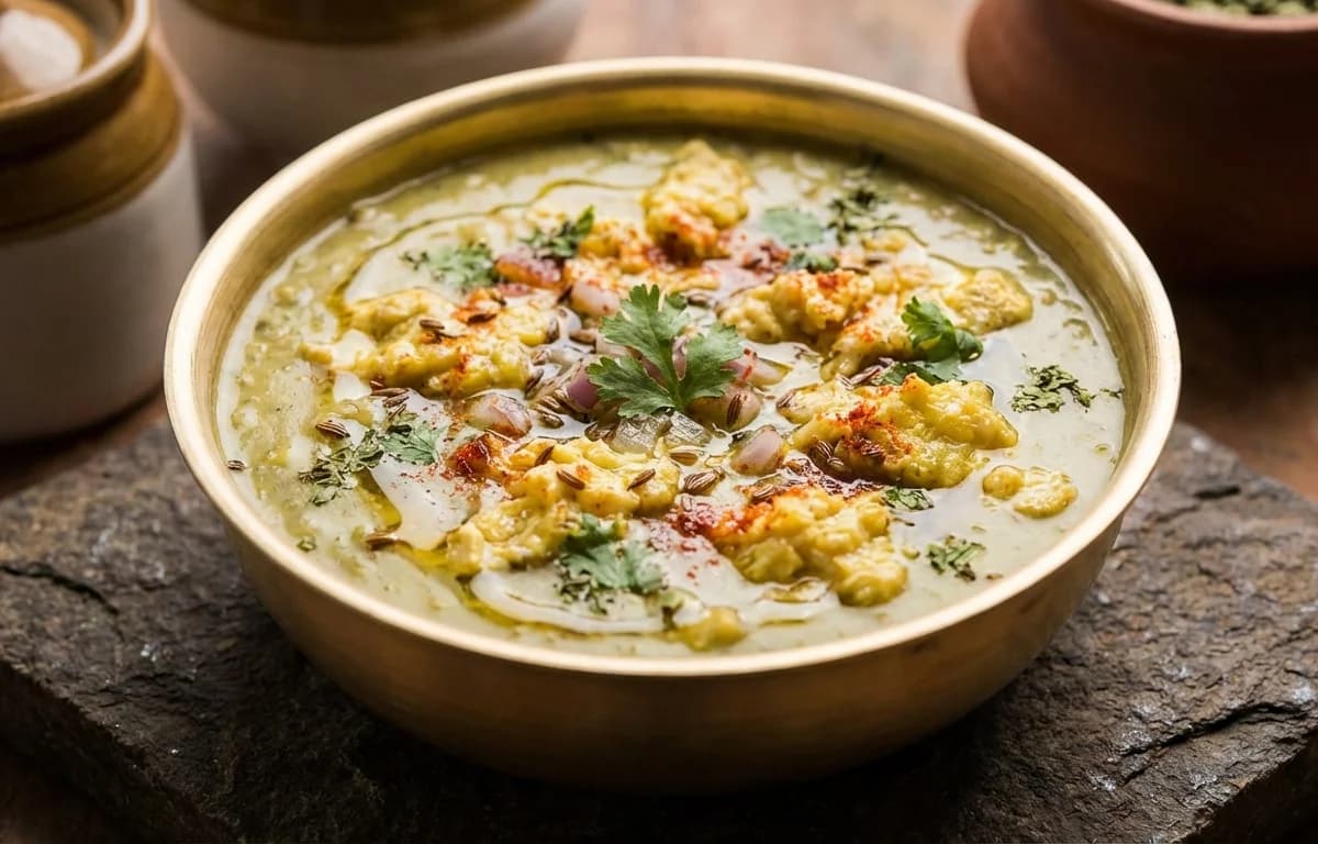 Green Moong Dal with Egg Tadka