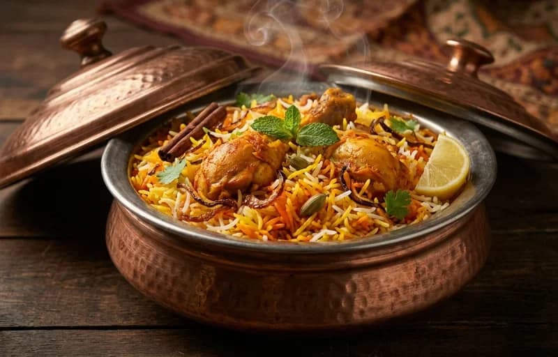 Hyderabadi Chicken Biryani, Mirchi ka Salan and Cucumber Raita - Recipe 1