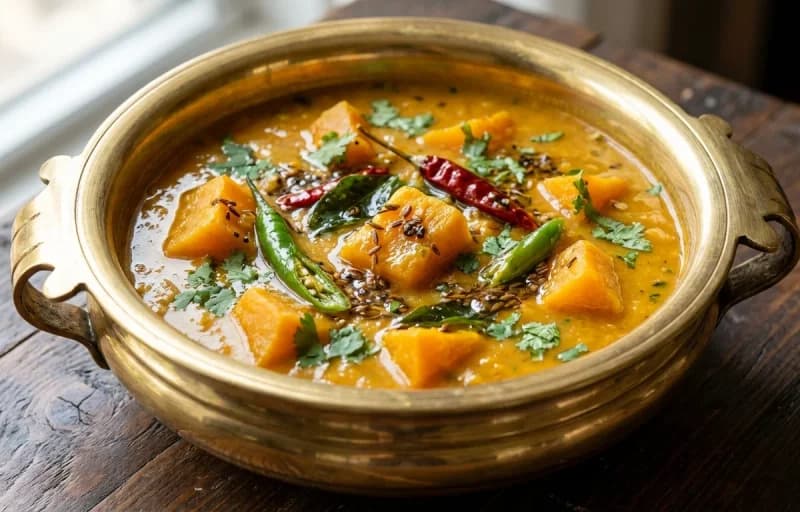 Steamed Basmati Rice, Kaddu ka Dalcha and Aloo Fry - Recipe 2