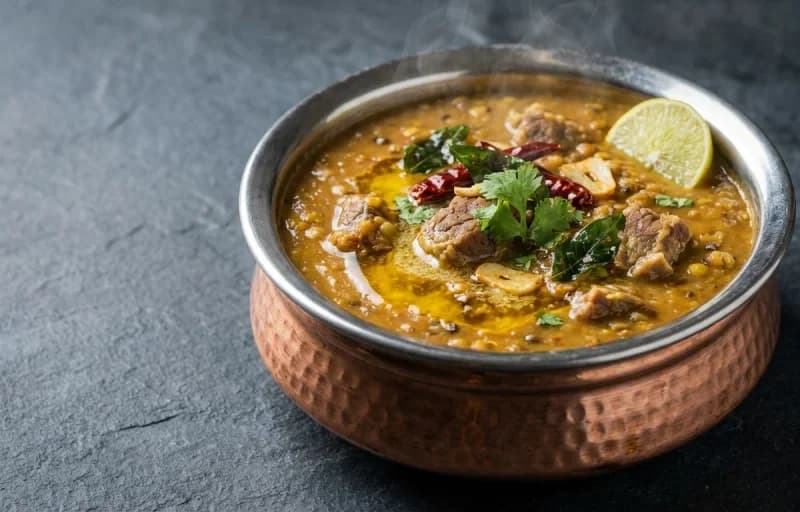 Khatti Dal Gosht, Steamed Basmati Rice and Aloo Fry - Recipe 1
