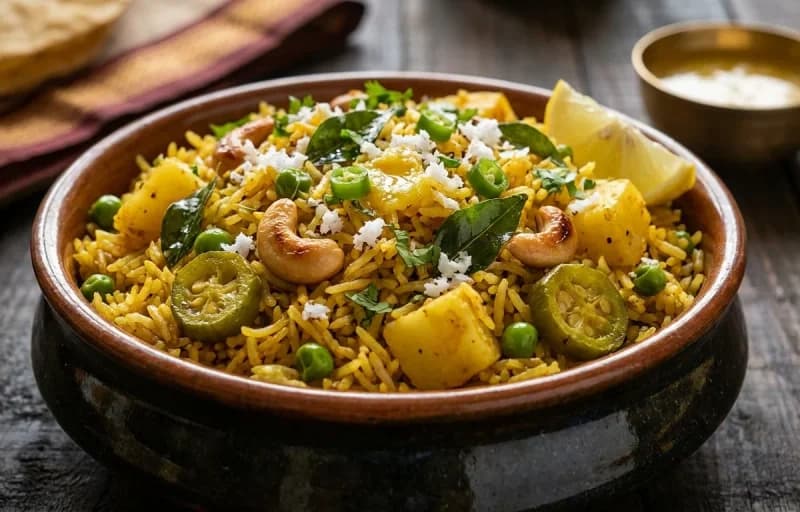 Masale Bhat, Mattha and Roasted Papad - Recipe 1