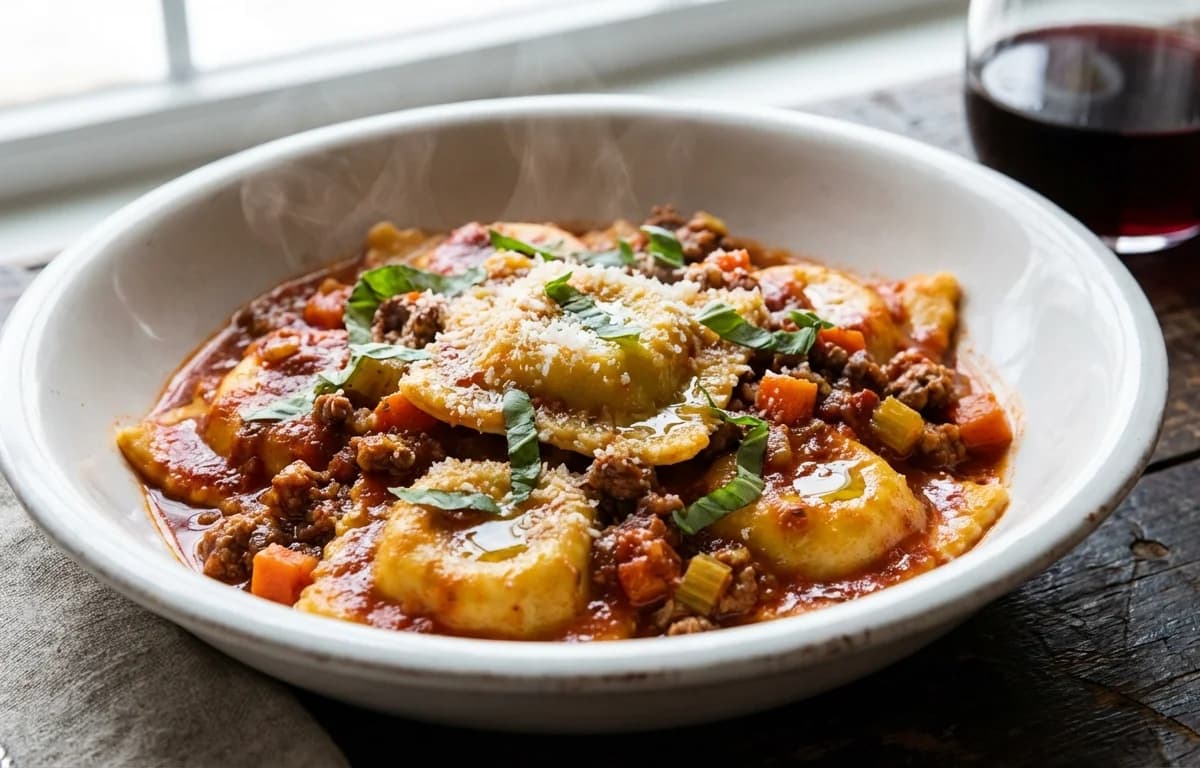 Meat Ravioli with Bolognese Sauce