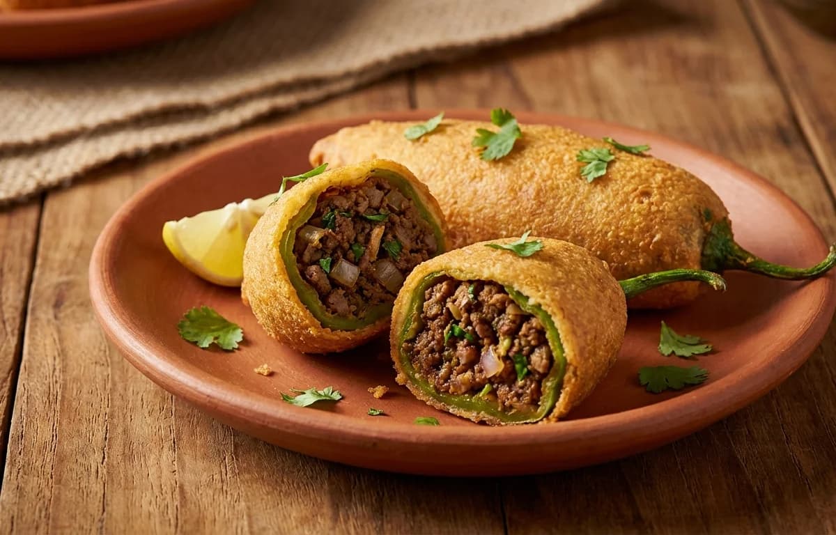 Mutton Keema Stuffed Mirchi Vada