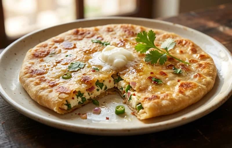 Paneer Paratha, Mint Chutney and Sweet Lassi - Recipe 1