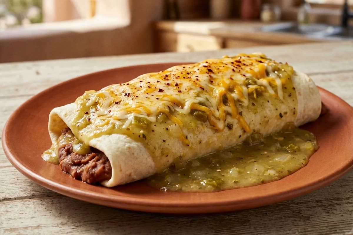 Smothered Green Chile Bean Burrito