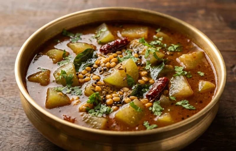 Steamed Rice, Sorakaya Pulusu, Kanda Bachali Kura and Perugu - Recipe 2